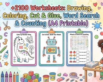 幼児向け学習教材セット：2100枚以上のなぞり書きと塗り絵ワークシート