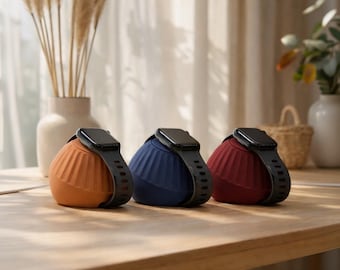 Minimalist Apple Watch charging stand; Japandi finish, Modern earth tone series