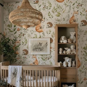 Papier peint pour chambre d'enfant Renard des bois | Murale animaux de la forêt | Décoration murale pour chambre d'enfant