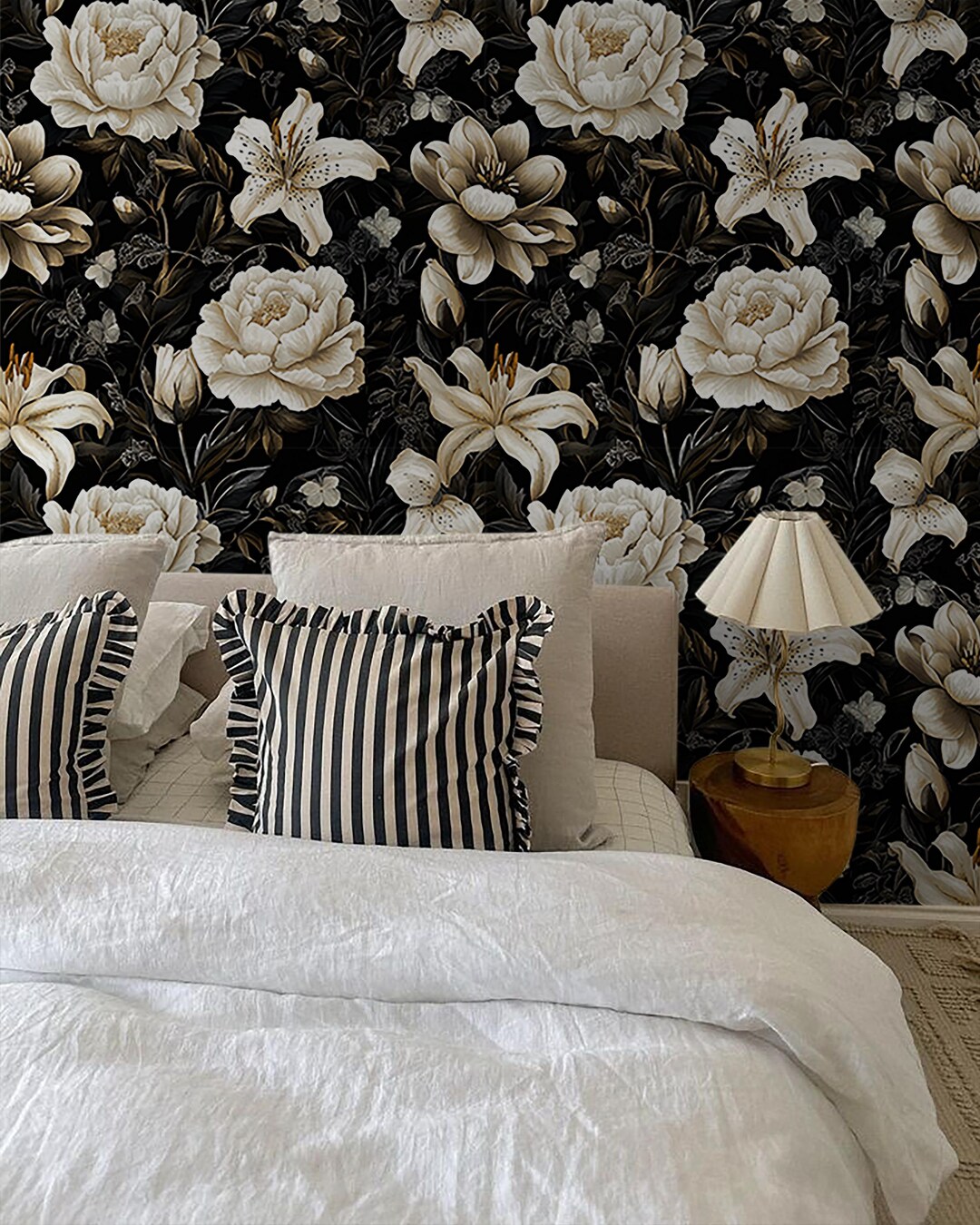 Elegant Black Floral Wallpaper | Vintage Botanical Peel & Stick | Dark ...