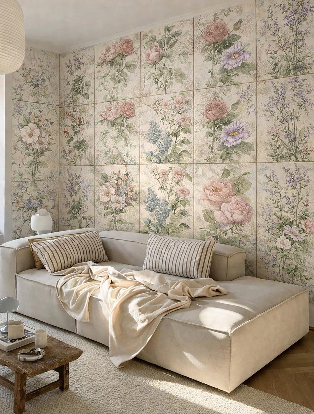 Vintage Floral Wallpaper, Botanical Rose Tile Pattern, Romantic Cottage ...