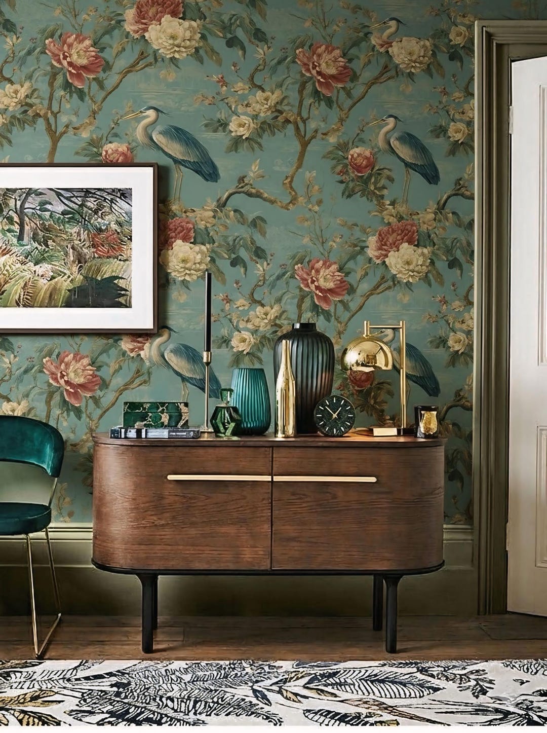 Chinoiserie Bird & Peony Wallpaper – Vintage Botanical Mural - Etsy