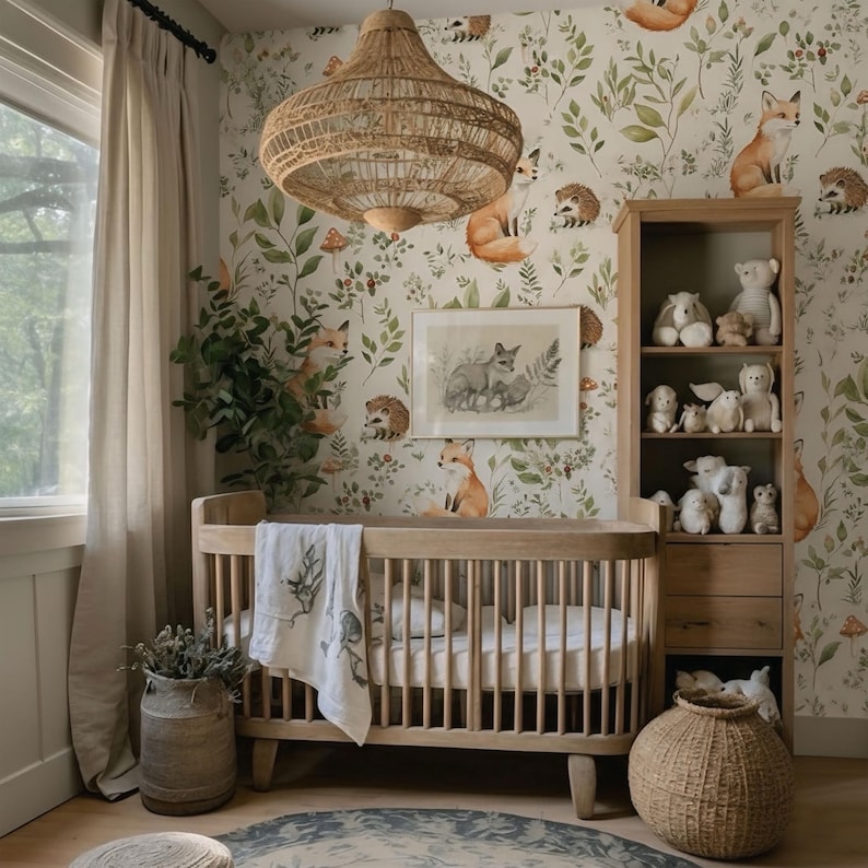 Woodland Fox Nursery Wallpaper | Forest Animals Mural | Kids Room Wall ...