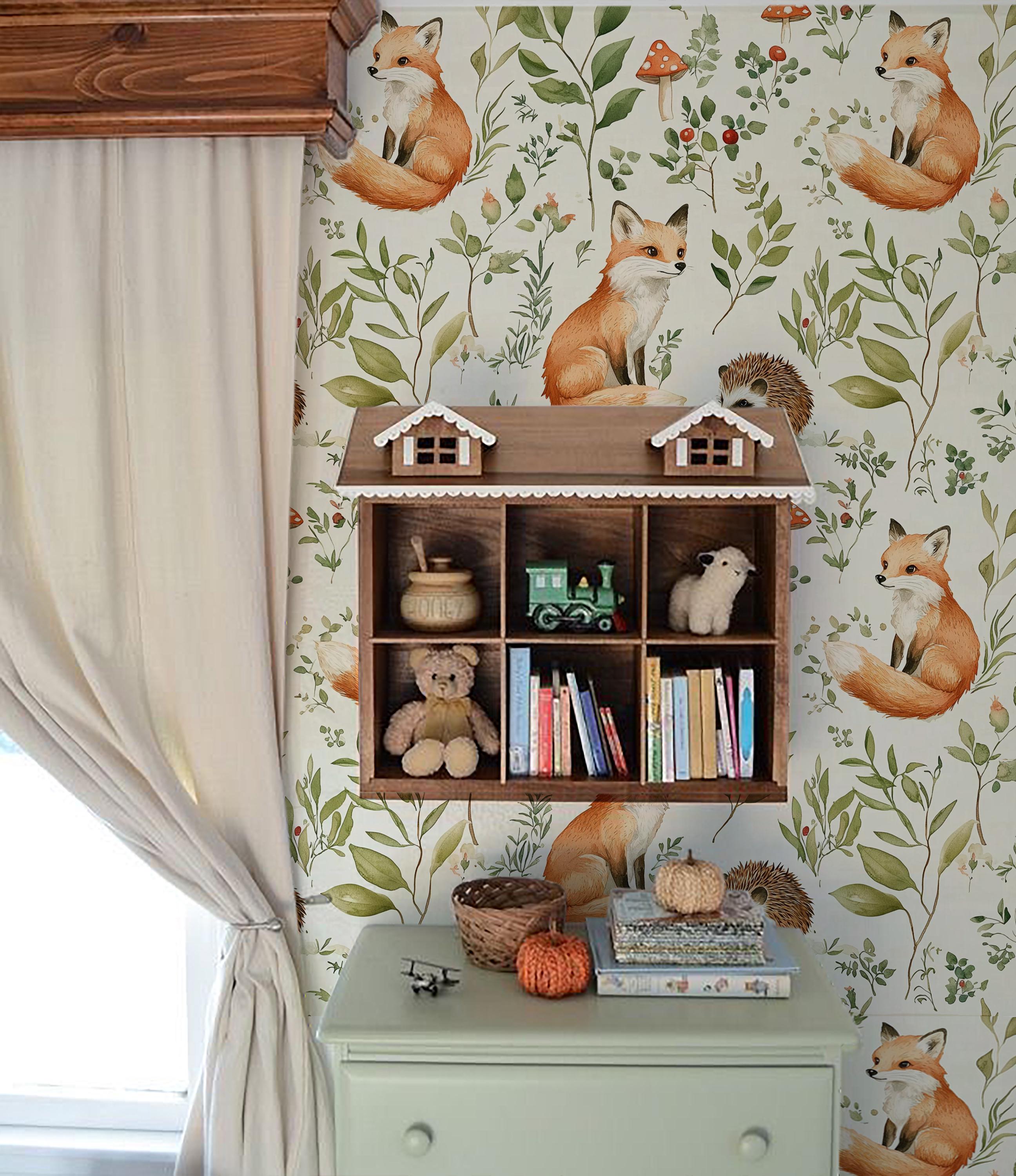 Woodland Fox Nursery Wallpaper | Forest Animals Mural | Kids Room Wall ...