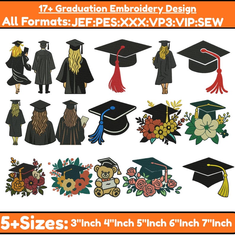 Graduation Machine Embroidery Design Graduation Cap & Diploma ...