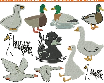 Diseños de bordado a máquina de patos locos, bordado de patitos, bordado de pato real, bordado de pato volador, archivos PES, más de 5 tamaños, descargas