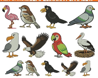 Diseños de bordado de pájaros para máquina Bordado de pájaros locos Bordado de pájaros cantores Patrón de pájaro grande Bordado de pájaro lindo Archivo Pes 5+ Tamaño Descargar