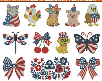 Patriotic USA Machine Embroidery Design 4th Of July Embroidery American Flag Bow Embroidery Snoopy 250th Embroidery Pes File5+Size Downloads
