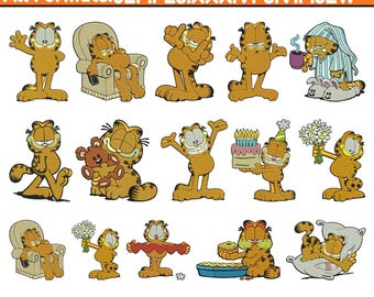 Funny Lazy Cat Machine Embroidery Design Cute Orange Cartoon Cat Embroidery Sleepy Ginger Cat Embroidery Garfield Embroidery Pes File 5+Size