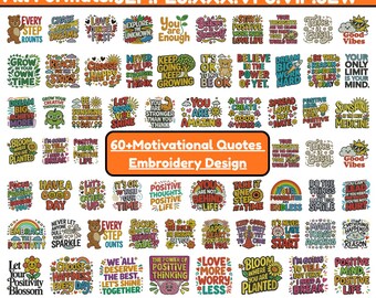 Diseño de bordado a máquina con frases motivacionales, frases inspiradoras, mensajes positivos, patrones motivacionales, archivo PES, más de 5 tamaños.