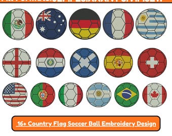 Soccer Ball Machine Embroidery Design Sixten Country Flag Soccer Ball World Cup 2026 Soccer Ball Filled Stitch Sport EmbroideryPesFile5+Size