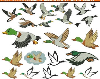 Mallard Duck Machine Embroidery Designs Flying Duck Hunter Embroidery Flying Duck Embroidery Mini Ducks Embroidery Pes Files 5+Size Download