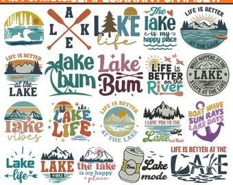 Diseño de bordado a máquina de lago de verano, bordado de verano, bordado de días en el lago, bordado de vibraciones del lago, bordado de naturaleza, archivo Pes de 5 tamaños o más, descarga