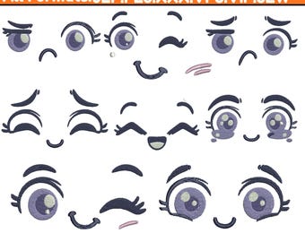 Diseño de bordado a máquina de personajes kawaii Diseño de cara sonriente bordada Diseño de cara sonriente Bordado de cara Archivo digital Pes 5+ tamaños Descargar archivos