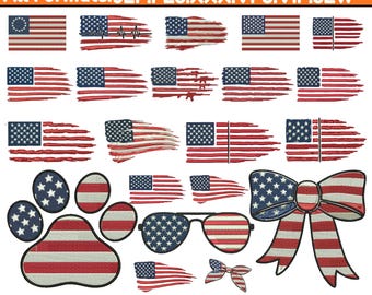 Usa Flag Machine Embroidery Design American Patriotic Flag Embroidery Design Pattern Coquette Usa Embroidery Pes File5+Size Instant Download