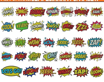 Comic Text Embroidery Design Bundle Funny Pop Art Embroidery Boom Pow Bang Embroidery Comic Quote Shirt & Cap Machine Embroidery Pes 5+Sizes