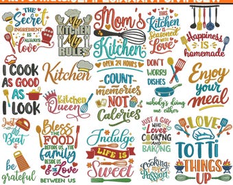 Funny Kitchen Sayings Machine Embroidery Design For Mom Baking Embroidery Funny Kitchen Quotes Design Chef Hat And Apron EMB 5+Size Download