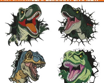 Dinosaurier Maschinenstickerei, T-Rex Dinosaurier Stickerei Süße Baby Dinosaurier Stickerei Bunt T-Rex Dinosaurier Muster Pes Datei Download
