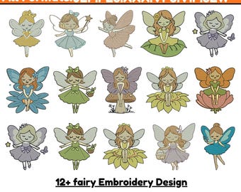 Disegni per ricamo a macchina di fate, fata affascinante con ricamo di fiori, fata carina con ali, fata magica Pes 5+ dimensioni da scaricare