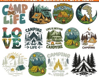 Camping Machine Embroidery Designs Campfire Embroidery Designs Happy Campers Embroidery Camping Trailer Embroidery Pes File 5+Size Downloads