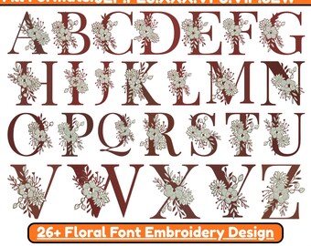 Floral Alphabet Machine Embroidery Design A-Z Font Embroidery Flower Letters Botanical Embroidery Cottagecore Floral Pes File5+Size Download