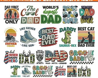 Diseño de bordado a máquina para papá, aplique de bordado para papá, patrones de bordado para papá, frases de bordado para papá, archivo Pes de bordado (5+ tamaños)