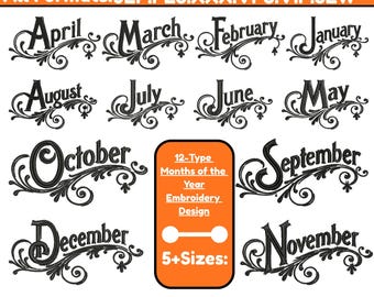 12-Type Months Of The Year Machine Embroidery Birth Month Flower Embroidery Calendar Embroidery Floral Embroidery Pes File 5+Sizes Downloads
