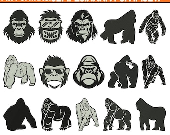 Gorilla Machine Embroidery Designs Funny Monkey Embroidery Funny Gorilla Embroidery Chimpanzee Head Embroidery Pattren Pes 5+Sizes Downloads