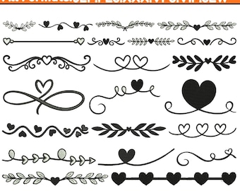 Diseños de bordado de divisores de texto de corazón Mini corazones bordados Corazones bordados Corazón de amor Bordado Patrón de corazón Archivo Pes 5+ Tamaño Descargas