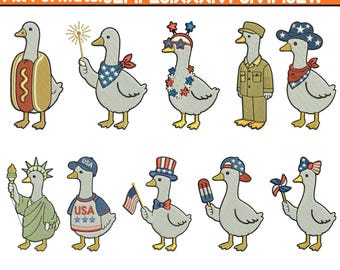 Patriotic Silly Goose Machine Embroidery Designs USA Goose Embroidery 4th Of July Embroidery Funny Goose Embroidery Pes File5+Sizes Download