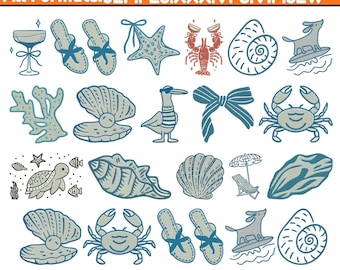 Diseños de bordado a máquina costeros, bordado de animales marinos, bordado de conchas marinas, bordado de playa, bordado de verano, archivo PES, 5+ tamaños, descargas