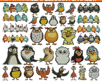 Diseño de bordado a máquina de pájaro loco, pájaros extravagantes en rama, mini bordado de pájaro floral, archivo de bordado en 5 tamaños (DST, PES, DST, descarga instantánea)