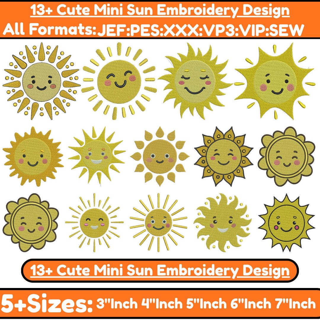Sun Machine Embroidery Designs Mini Sun Embroidery Mini Sun Flower ...