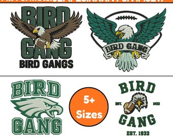 Retro Football Eagles Machine Embroidery Designs Philly Bird Gang Embroidery Bird Gang Football Eagles Embroidery PES File 5+Sizes Downloads