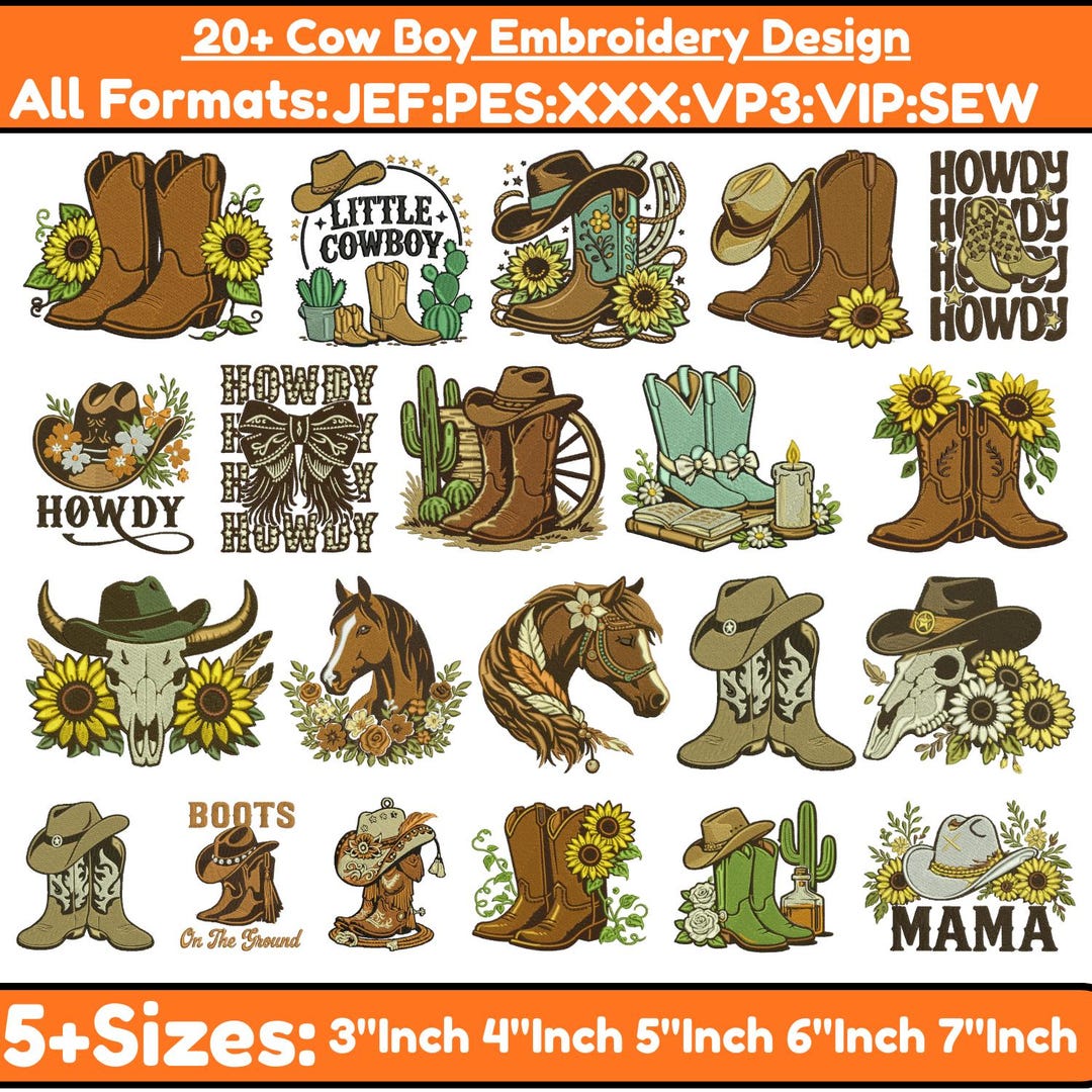 Cowboy Machine Embroidery Designs Cowboy Boot & Hat Embroidery Designs ...