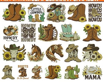 Diseños de bordado a máquina de vaquero Diseños de bordado de botas y sombreros de vaquero Bordado de botas occidentales Archivo PES de botas de vaquero florales (más de 5 tamaños) Descargas