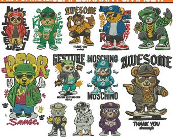 Bear Machine Embroidery Design Fashion Teddy Bear Embroidery Stylish Teddy Bears In Glasses Bear In Suit Embroidery Pes File 5+Size Download