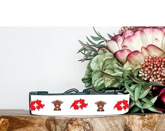 Brown Cow Swiss Flag Clip-on, Swiss flag and cow collar for dogs, white