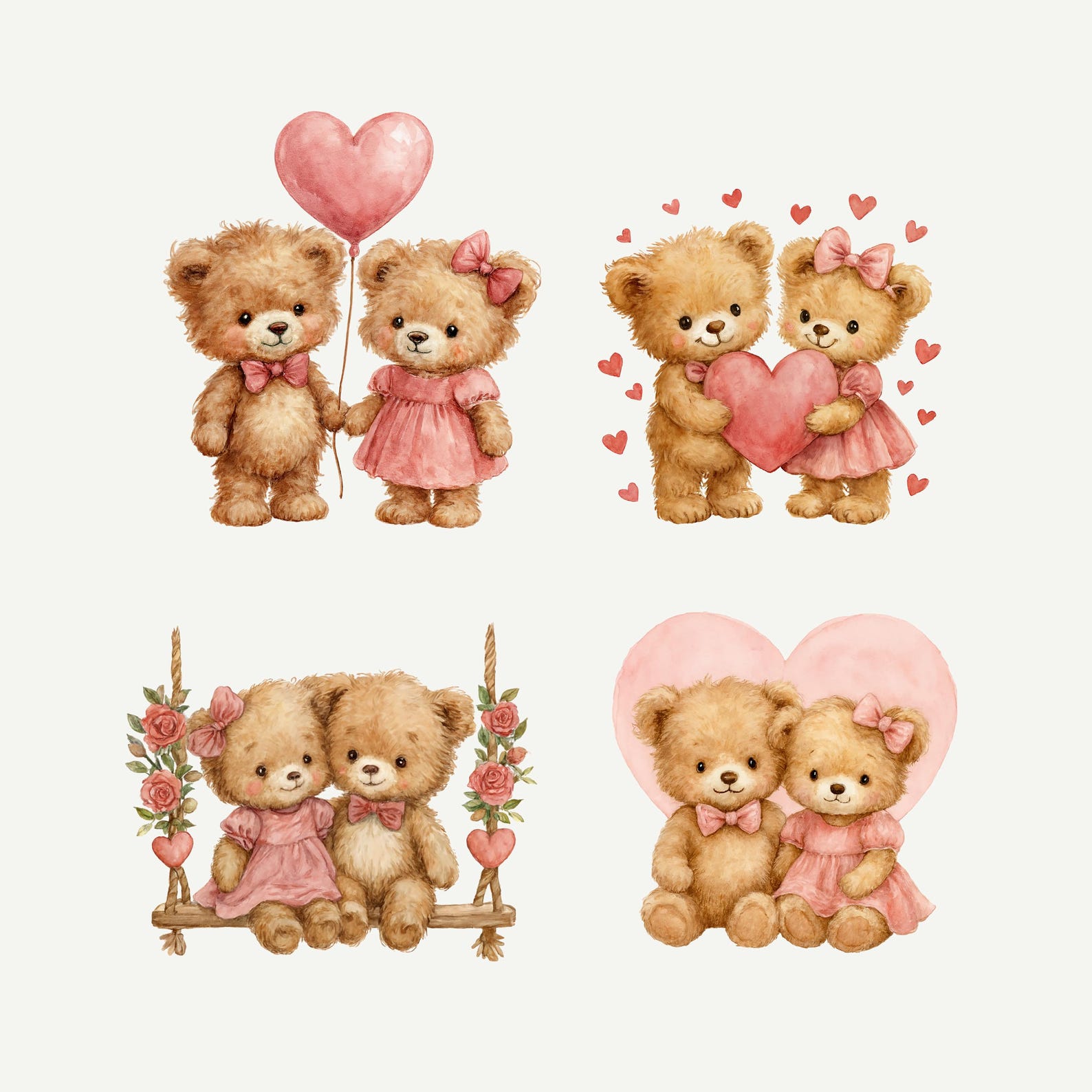 Valentine Teddy Bear Couple Clipart, Valentine Decor, Cute Watercolor ...
