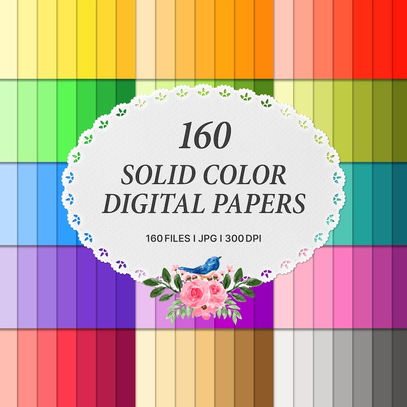 160 Solid Color Digital Paper, Rainbow Scrapbook, Digital Paper Pack ...