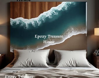 Cabecero de madera epoxi con borde natural hecho a mano / Arte moderno de resina