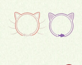 Cat Face Monogram Frames – Cute Embroidery Design