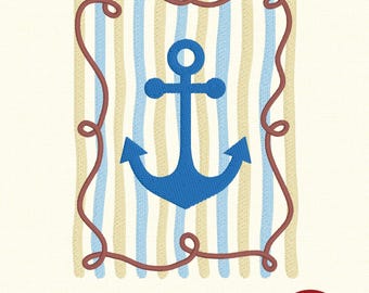 Cornice costiera con ancora - Disegno ricamato a tema nautico