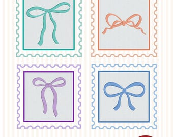 Set di timbri a forma di fiocco – Disegni per ricamo con cornice a nastro