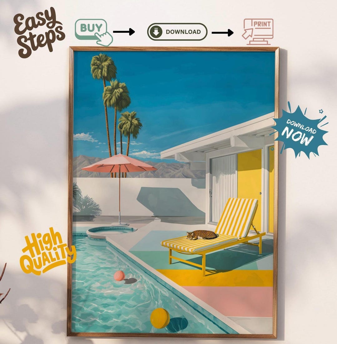 David Hockney Style Mid Century Modern Decor | Palm Springs Pool Art ...