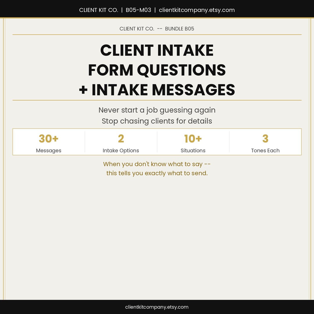 Reception Intake Questions Client Intake Form Questions | Service Business System (PDF Download ...