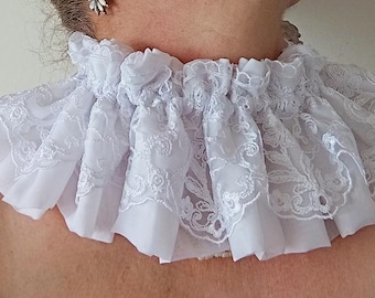 White Lace Tulle Neck Ruff, Victorian Elizabethan Collar