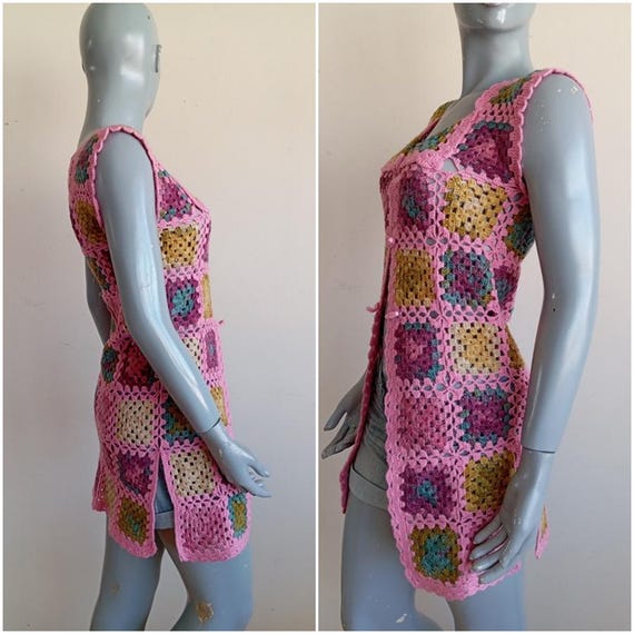 Vintage Granny Square Crochet Vest: 1980s Handmad… - image 6