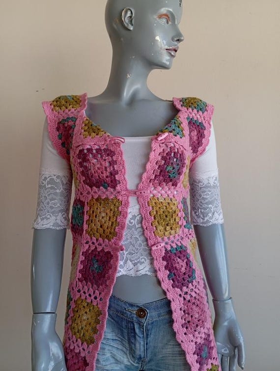 Vintage Granny Square Crochet Vest: 1980s Handmad… - image 4