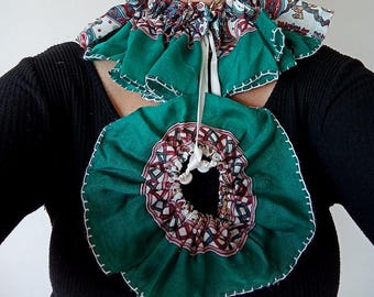 Detachable Green Ruffle Collar, Circus Clown Neck Ruff, Victorian Style